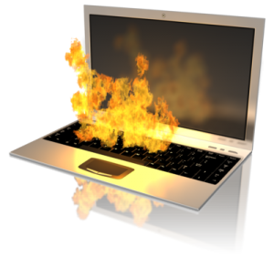 Notebook computer on fire