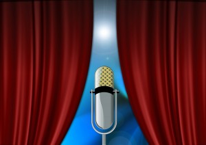 Microphone and Red Theater Curtain Personal Publicity